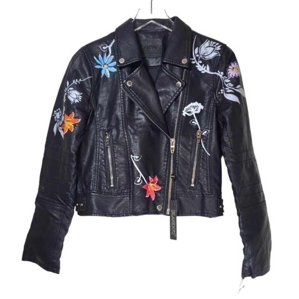 NEW Blank NYC Secret Keeper Faux Leather Embroidered Painted Jacket in Black - Picture 2 of 14